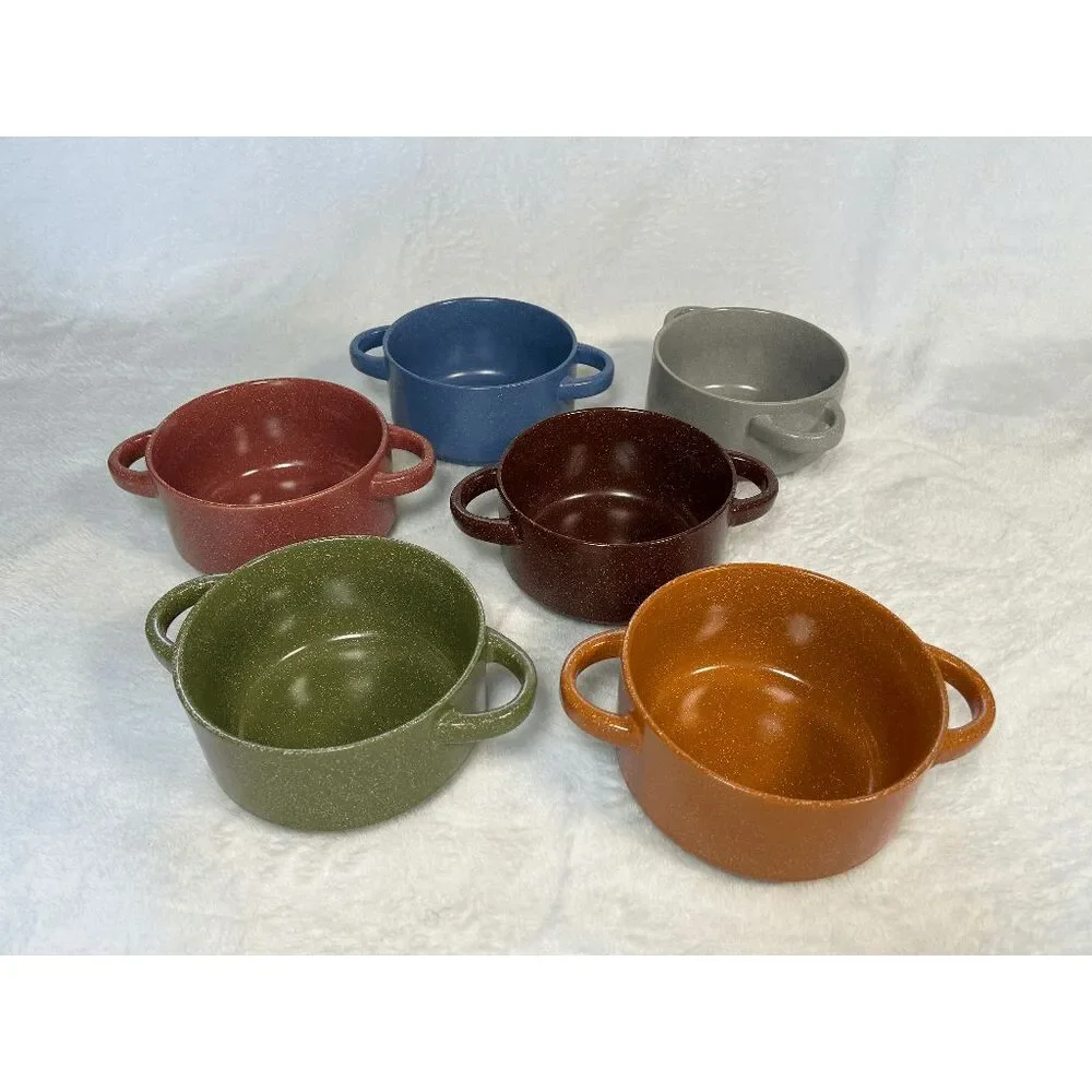 Gourmet Basics by Mikasa Double Handled Soup Bowl Braylin Set of Six Speckled